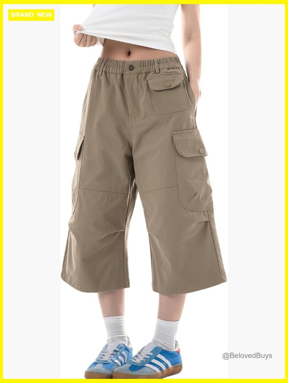 High Waisted Baggy Cargo Pants Capris with Pockets